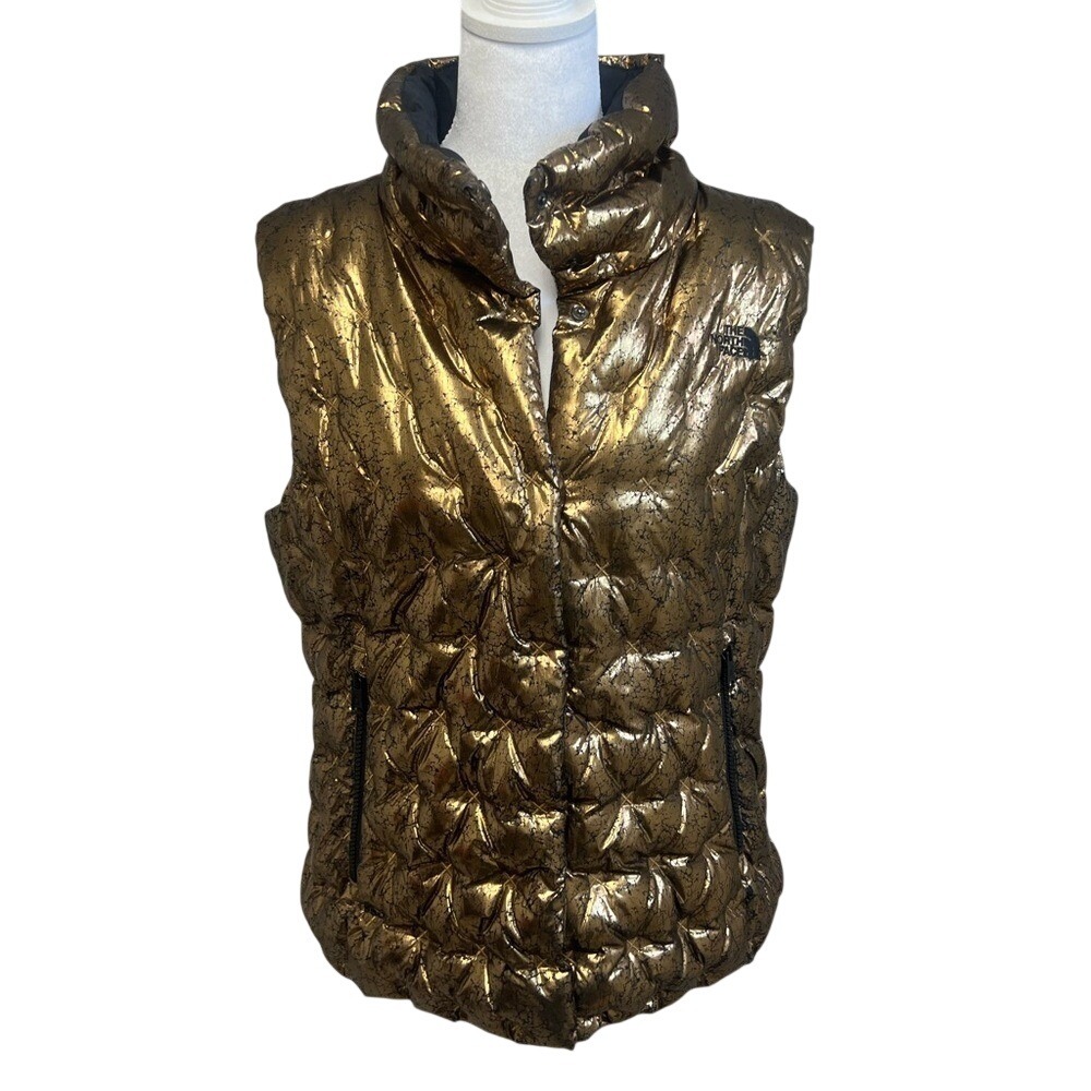 The North Face Holladown Quilted Puff Down Vest in Metallic Gold Sz L Gorpcore
